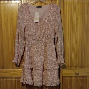 SHEIN Pink Floral Smocked Midi Dress